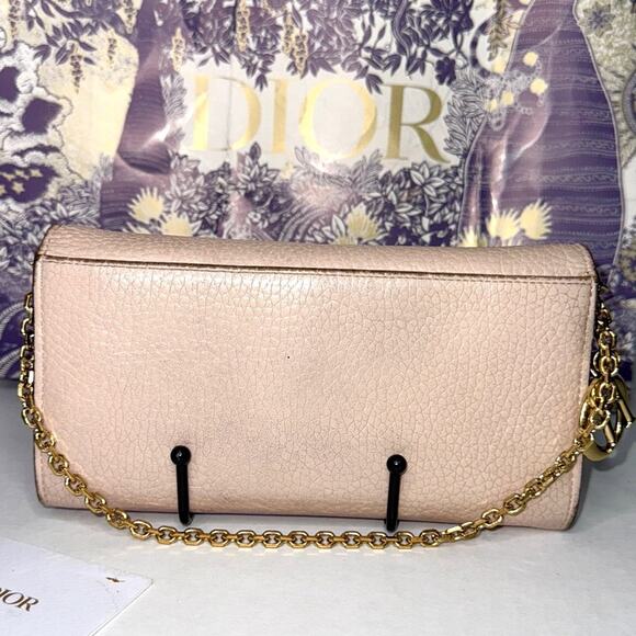 Authentic CHRISTIAN DIOR Tan Leather Wallet on Chain with DIOR Gold Tone Charm - Picture 2 of 8